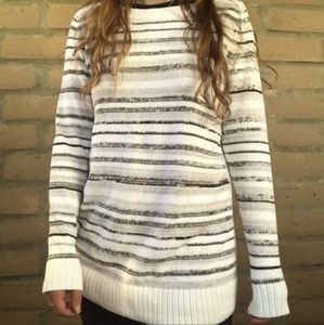 T by Talbots - XL White Black Gray Striped Stretch Pullover Long Sweater X Large
